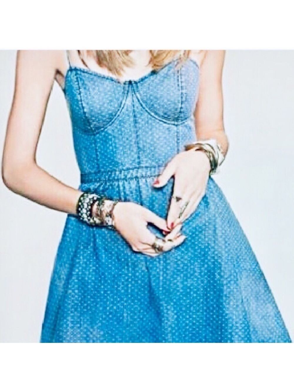 Mossimo Chambray Denim Polka Dot Mini Dress Sz Med - Picture 2 of 11